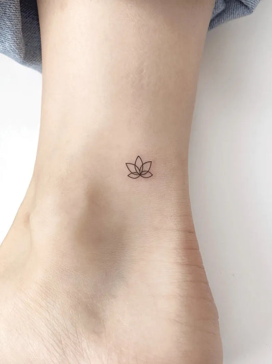 Tiny Fine Line Lotus Flower on Women Ankle Tattoo by @nieun_tat2