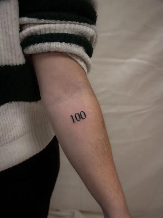 Tiny Fine Line Number Tattoo on Women Forearm by @le.dahlia.noir