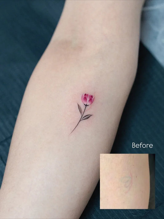 Tiny Fine Line Rose on Women Forearm Tattoo by @foret_tattoo