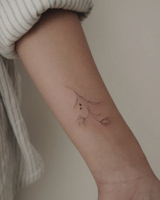 Tiny Fine Line Semicolon Branches on Women Arm Tattoo by @tattoowithkay