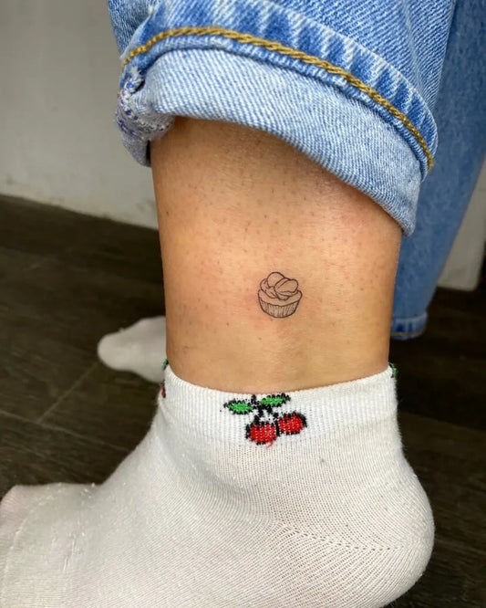Tiny Linework Croissant on Women Ankle Tattoo by @ruthie_tattoo