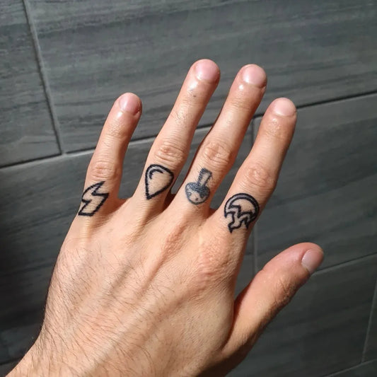 Tiny Linework Lightning Bolt Heart Spade Club on Men Hand Tattoo by @ccaptain420