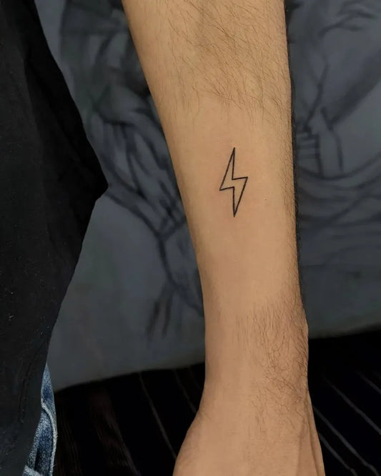 Tiny Linework Lightning Bolt Tattoo on Men Forearm by @aztattoozz