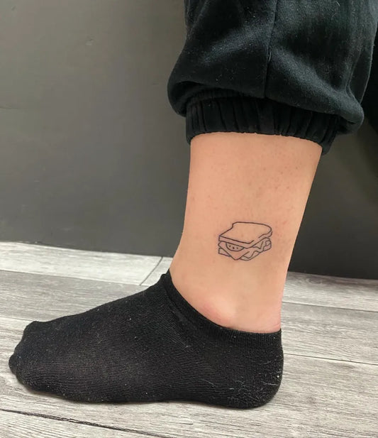 Tiny Linework Toast on Women Ankle Tattoo by @letmedoatattooforyou