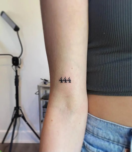 Tiny Minimalist 444 on Women Forearm Tattoo by @hawthorneartistry