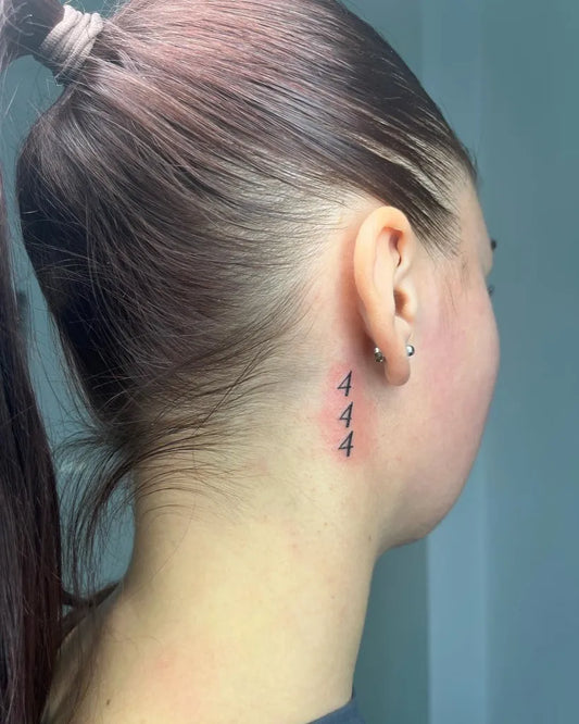 Tiny Minimalist 444 on Women Neck Tattoo by @mandala.tattoostudio