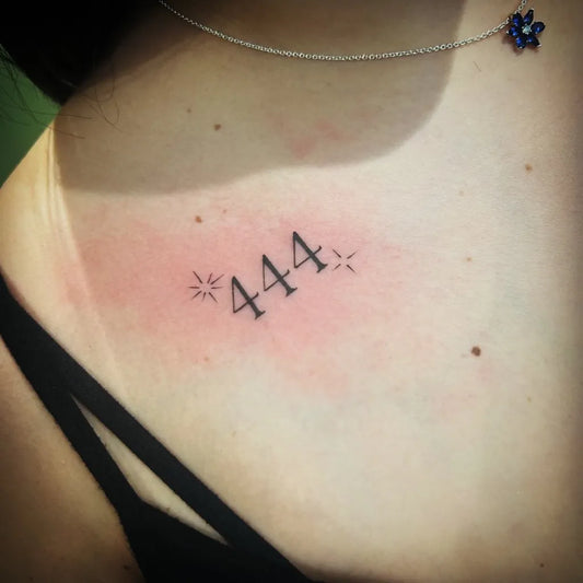 Tiny Minimalist 444 with stars on Women Collarbone Tattoo by @youdlauren