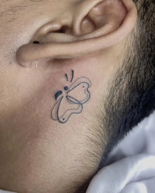 Tiny Minimalist Butterfly Semicolon on Men Neck Tattoo by @bertinta.tattoostudio