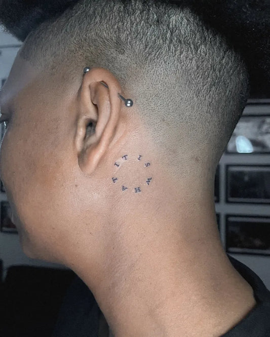 Tiny Minimalist Circular Symbol Tattoo on Women Behind the Ear by @rendezvous.tattoos