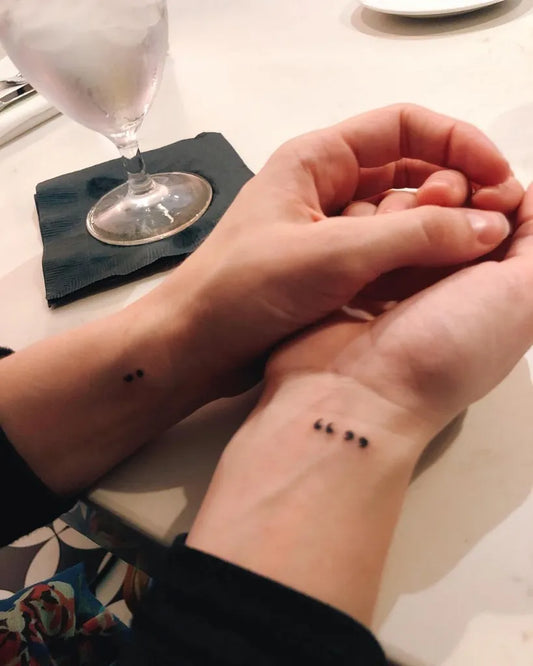 Tiny Minimalist Dots Semicolon on Women Wrist Tattoo by @rebeccaksampson