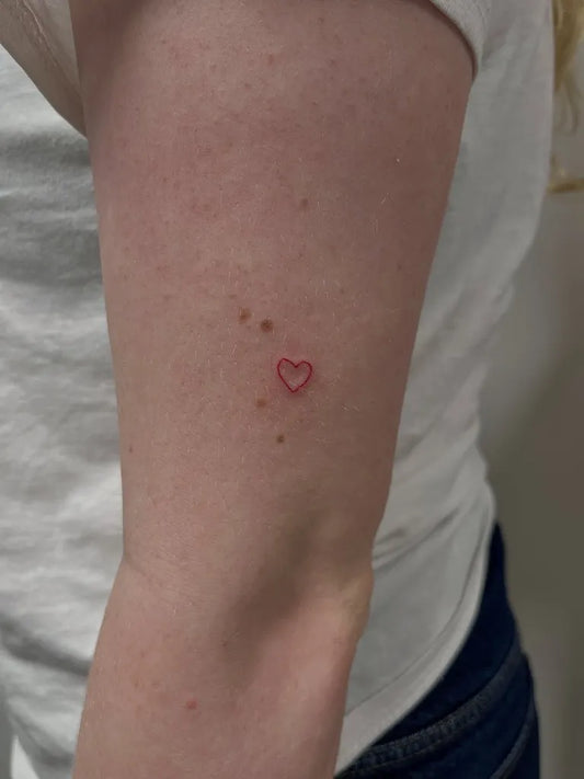 Tiny Minimalist Dots and Heart on Women Arm Tattoo by @hyolang_kim