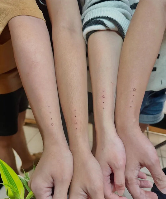 Tiny Minimalist Dotson Friends Forearm Matching Tattoo by @des.piercinkstudio