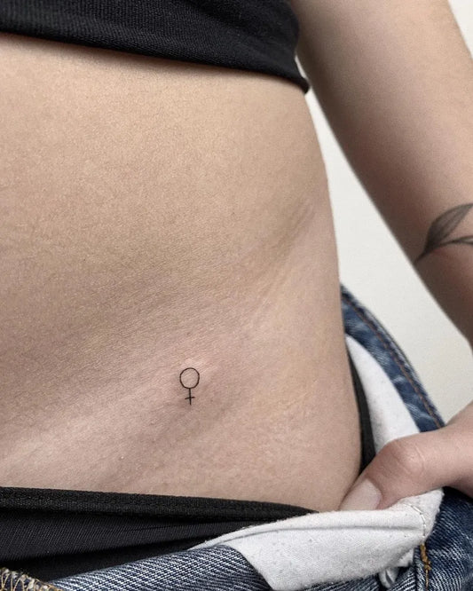 Tiny Minimalist Female Symbol on Women Hip Tattoo by @brisalocca