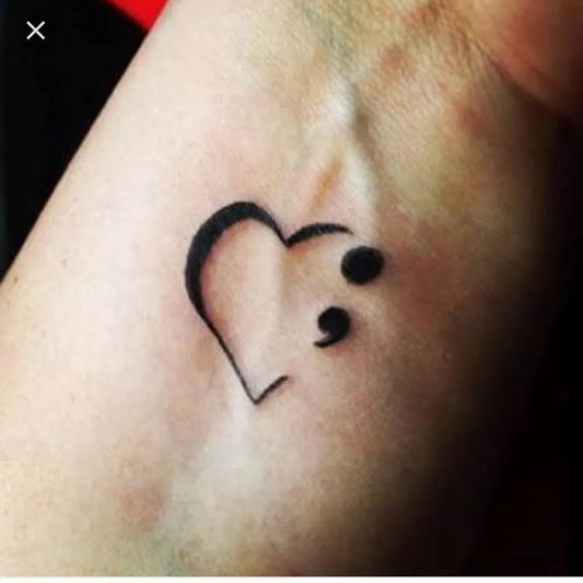 Tiny Minimalist Heart Semicolon on Women Wrist Tattoo by @misselissa