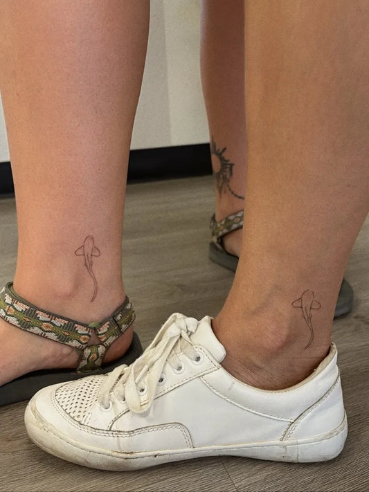 Tiny Minimalist Koi Fish on Friends on Ankles Matching Tattoo by @vy.daintytings