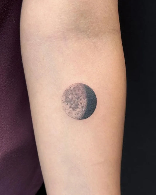 Tiny Minimalist Moon Phases Tattoo on Women Arm by @whiskietattoos