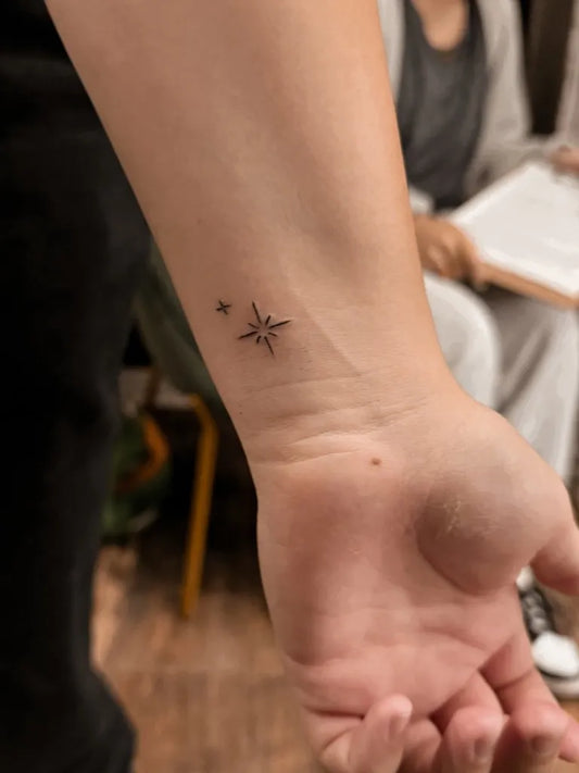 Tiny Minimalist North Star on Women Wrist Tattoo by @jamywinters_ink_nails