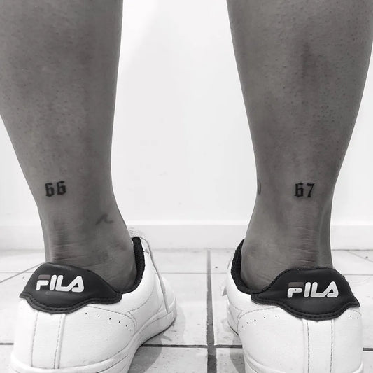 Tiny Minimalist Numbers Tattoo on Women Ankles by @jmunztattoos