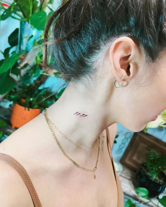 Tiny Minimalist Numbers on Women Neck Tattoo by @jennifer_soulartistry