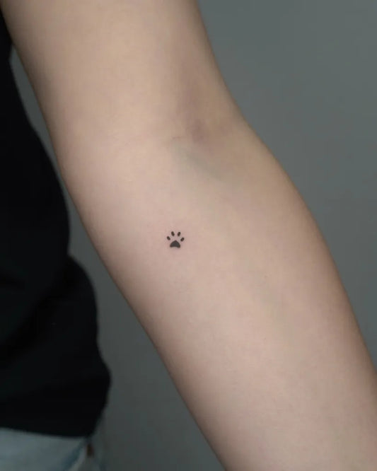 Tiny Minimalist Paw Print on Women Arm Tattoo by @halinczi