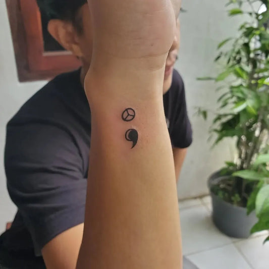 Tiny Minimalist Peace Semicolon on Women Wrist Tattoo by @jensinauthentic