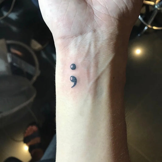 Tiny Minimalist Semicolon Dots on Men Wrist Tattoo by @br.tgrw.up