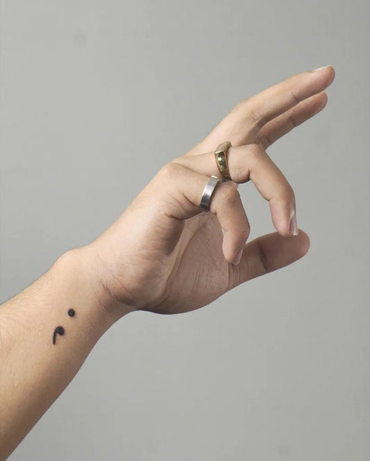 Tiny Minimalist Semicolon Dots on Women Wrist Tattoo by @artoflove.tattoo