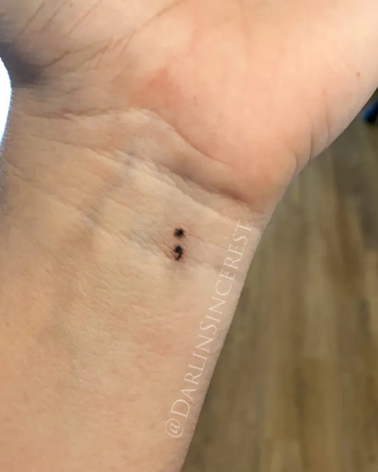 Tiny Minimalist Semicolon Dots on Women Wrist Tattoo by @darlinsincerest