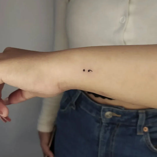 Tiny Minimalist Semicolon Dots on Women Wrist Tattoo by @tattooby_arif