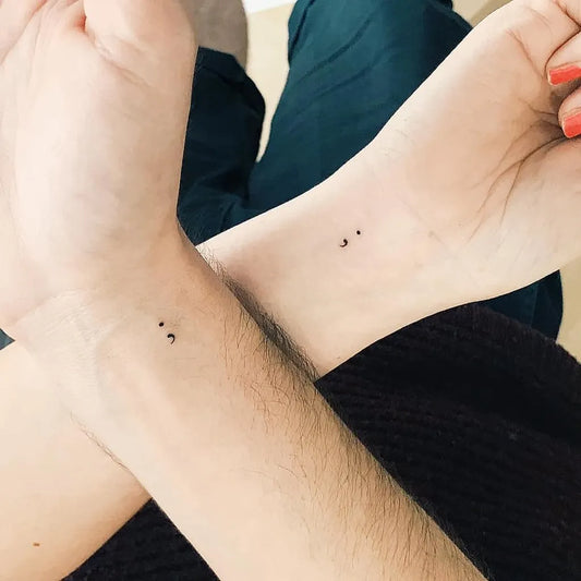 Tiny Minimalist Semicolon Dots on Women Wrists Tattoo by @fine.line.tattoos.melbourne