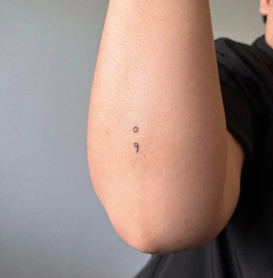 Tiny Minimalist Semicolon and Dots on Women Arm Tattoo by @nothin.tooit