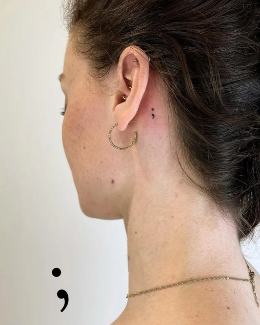 Tiny Minimalist Semicolon on Women Behind Ear Tattoo by @inktasticminitattoos