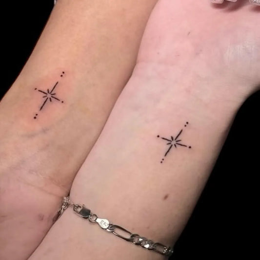 Tiny Minimalist Star and Dots on Couple Wrist Matching Tattoo by @primitivetattoo