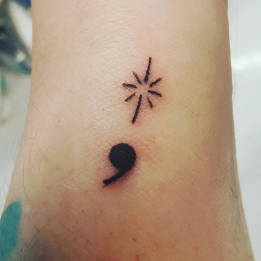 Tiny Minimalist Star and Semicolon on Women Wrist Tattoo by @bookishchloe23
