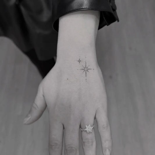 Tiny Minimalist Star on Women Hand Tattoo by @ahmetgulsentattoo