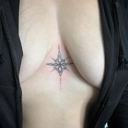 Tiny Minimalist Star on Women Sternum Tattoo by @mermaid_tattooer