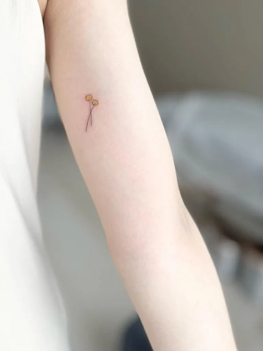 Tiny Minimalist Two Balloons with String on Women Arm Tattoo by @cilotat