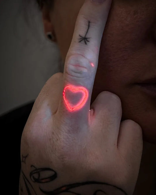 Tiny Neotraditional PalmTree and Heart on Women Fingers Tattoo by @jjhalltattoo