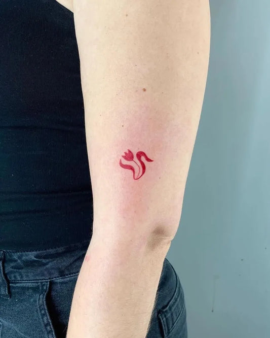Tiny Red Swan Tattoo on Women Arm by @levibuet