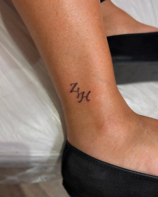 Tiny Script ZJH on Women Ankle Tattoo by @tinytatswigan