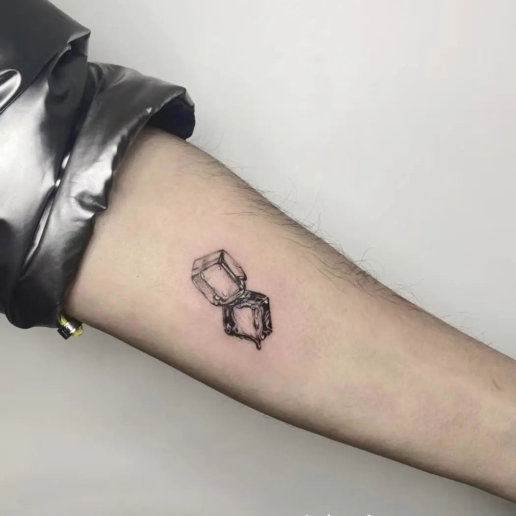 Black and Grey Two Ice Cubes Semi-Permanent Temporary Tattoo on Forearm