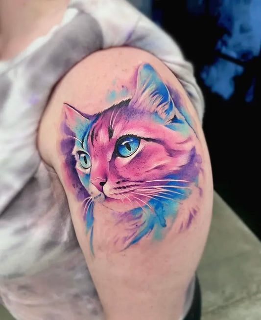galaxy watercolor cat tattoo