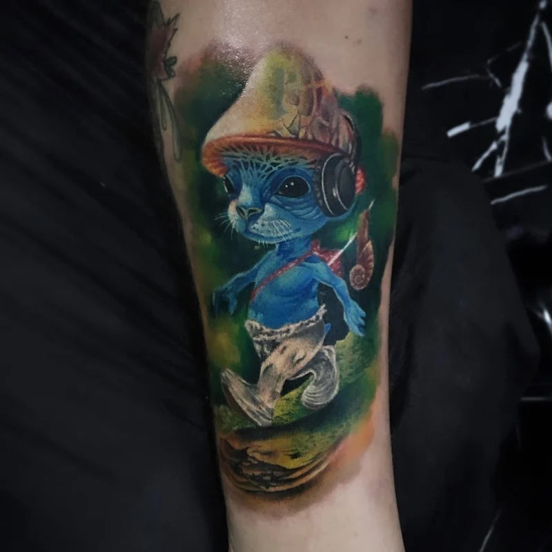 Smurf Cat Azrael color realism tattoo