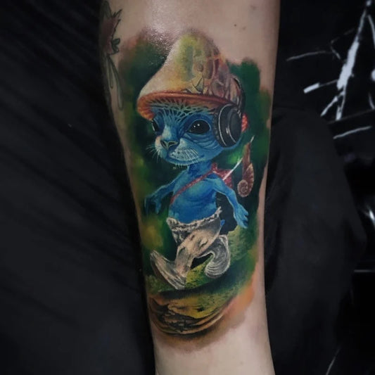 Smurf Cat Azrael color realism tattoo