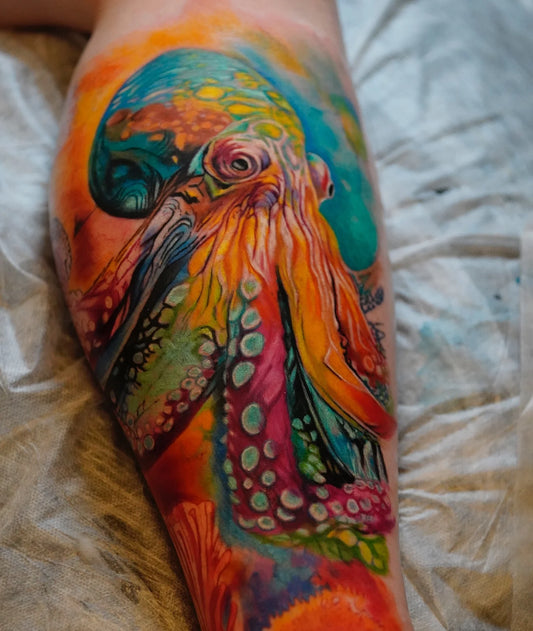 colorful octopus leg tattoo