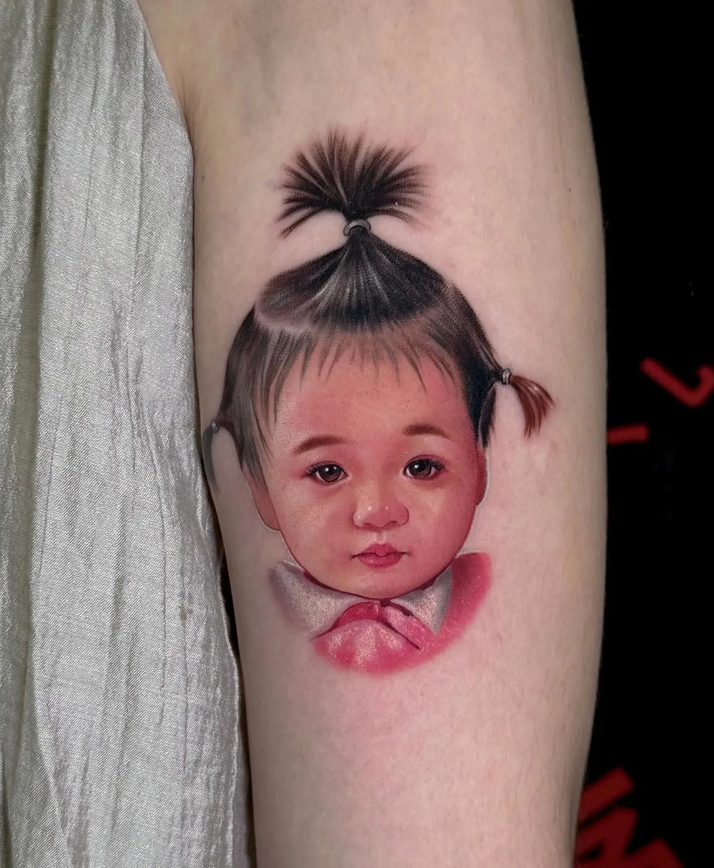 realistic asian baby kid portrait tattoo