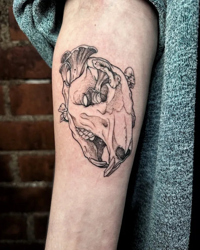 black and grey bear skull tattoo