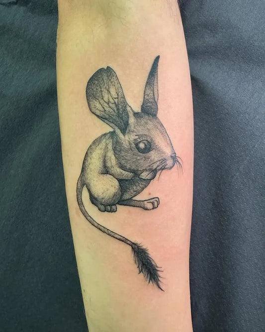 Long-eared jerboa mouse black and grey tattoo