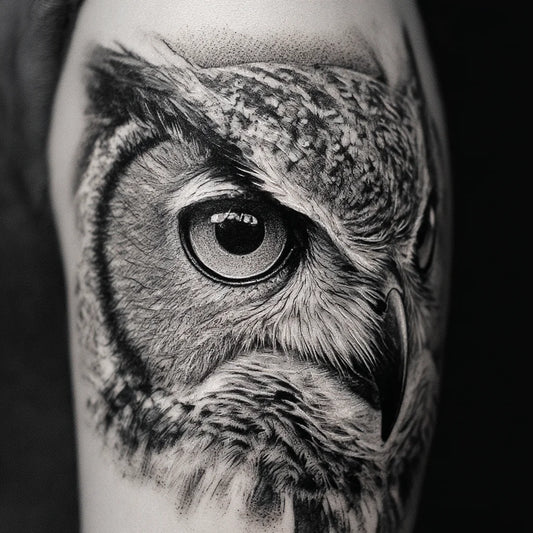 Black And Grey Owl Tattoo