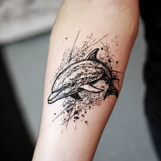 Black Trash Polka Dolphin Tattoo